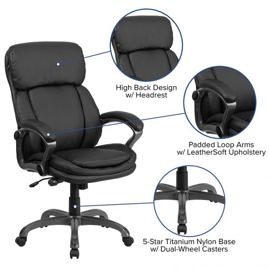 High Back Black LeatherSoft Executive Swivel Ergonomic Office Chair with Lumbar Support Knob with Arms