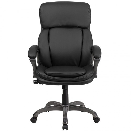 High Back Black LeatherSoft Executive Swivel Ergonomic Office Chair with Lumbar Support Knob with Arms