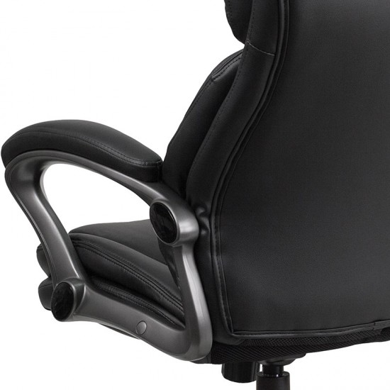 High Back Black LeatherSoft Executive Swivel Ergonomic Office Chair with Lumbar Support Knob with Arms