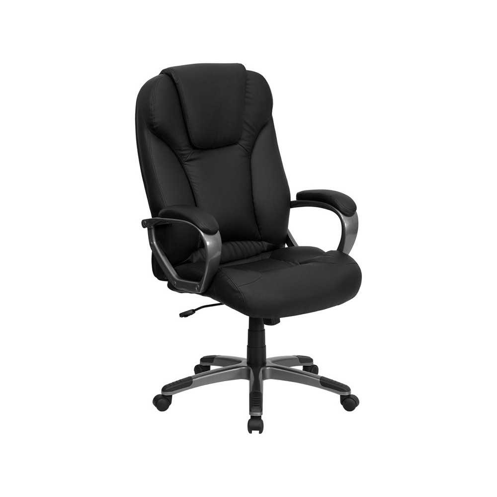 High Back Black LeatherSoft Executive Swivel Office Chair with Titanium Nylon Base and Arms
