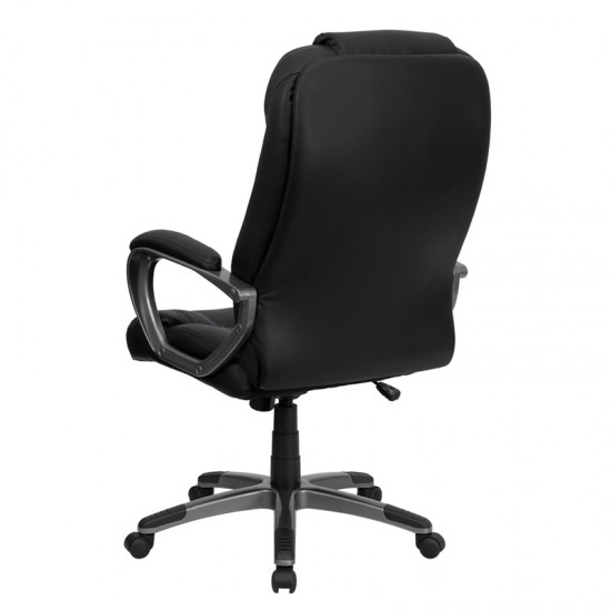 High Back Black LeatherSoft Executive Swivel Office Chair with Titanium Nylon Base and Arms