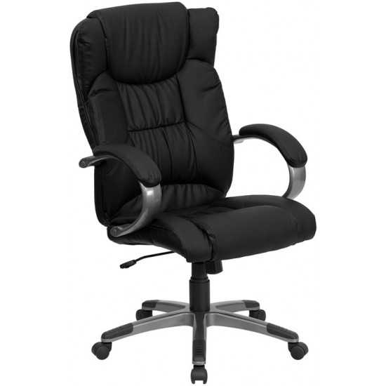 High Back Black LeatherSoft Executive Swivel Office Chair with Titanium Nylon Base and Loop Arms