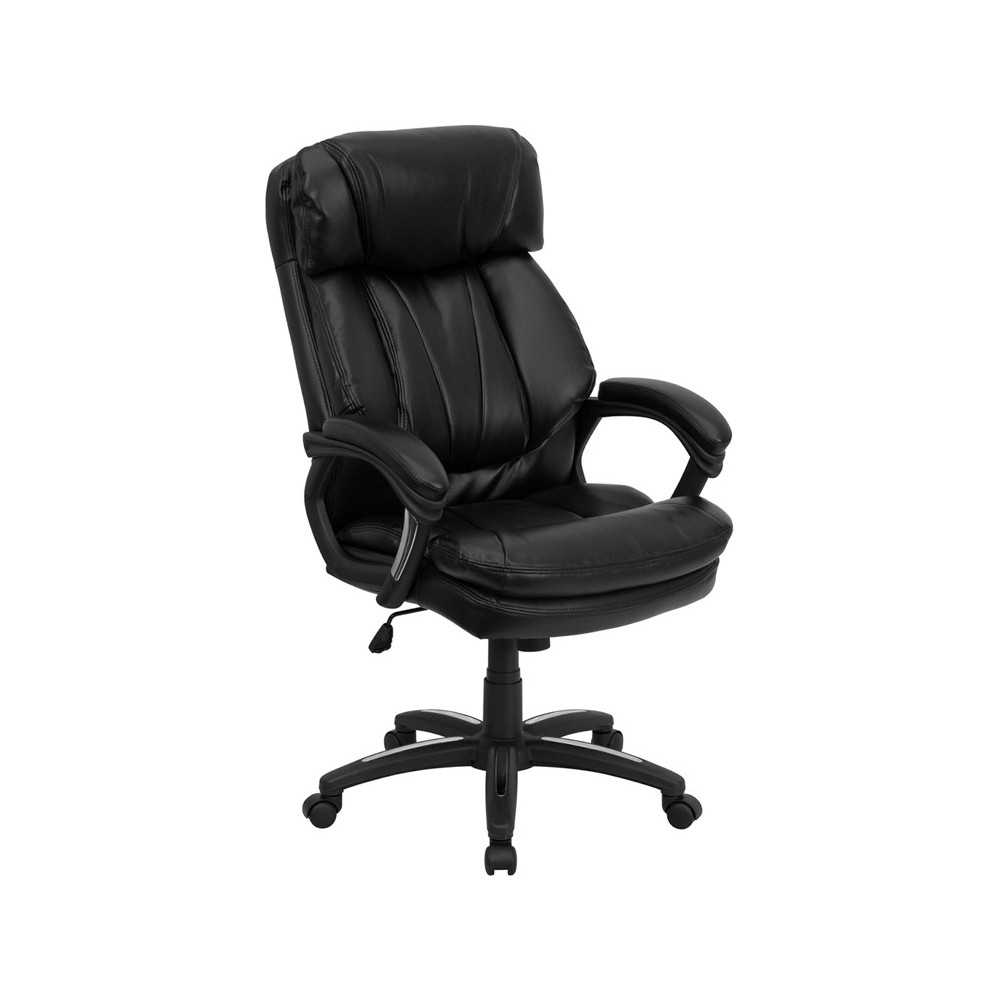 High Back Black LeatherSoft Executive Swivel Ergonomic Office Chair with Plush Headrest, Extensive Padding and Arms