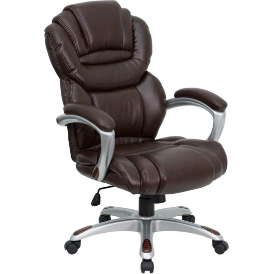 High Back Brown LeatherSoft Executive Swivel Ergonomic Office Chair with Arms