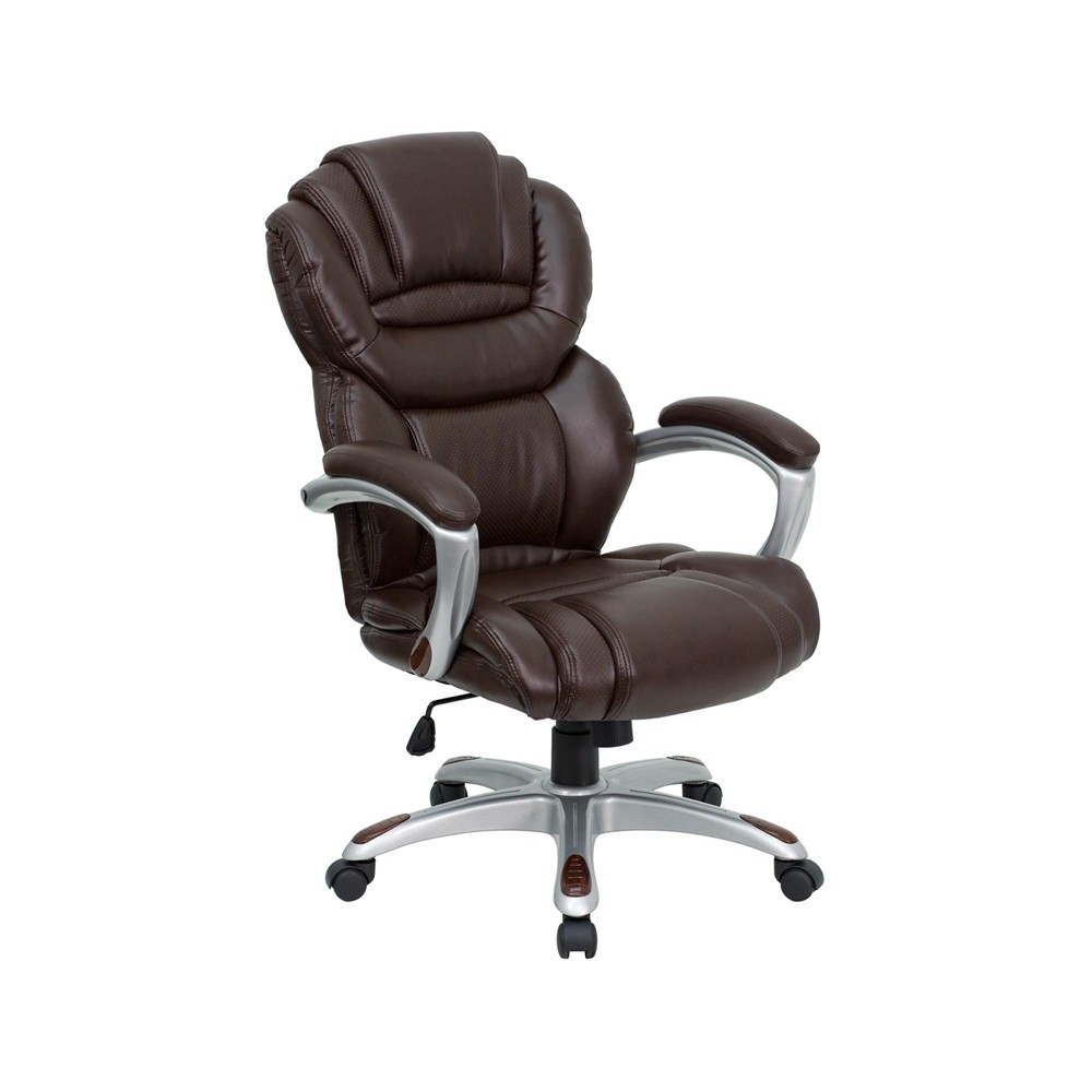 High Back Brown LeatherSoft Executive Swivel Ergonomic Office Chair with Arms