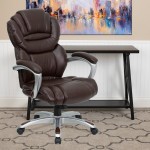 High Back Brown LeatherSoft Executive Swivel Ergonomic Office Chair with Arms