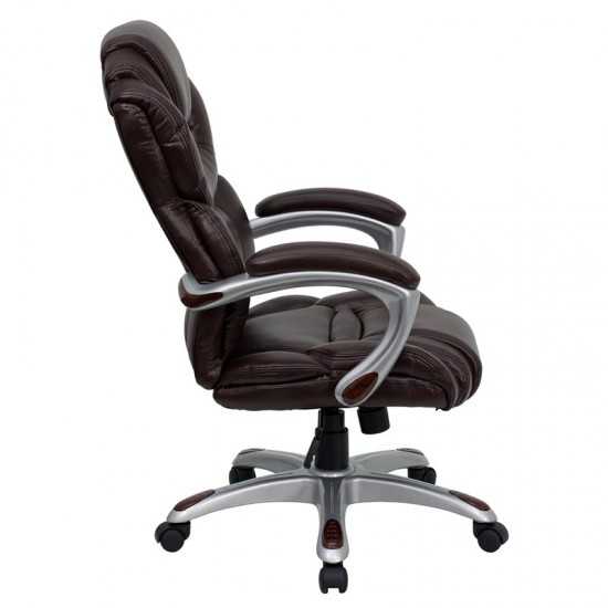 High Back Brown LeatherSoft Executive Swivel Ergonomic Office Chair with Arms