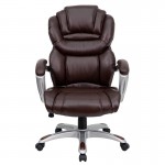 High Back Brown LeatherSoft Executive Swivel Ergonomic Office Chair with Arms