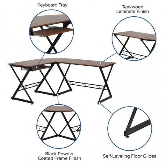 Teakwood Laminate L-Shape Computer Desk with Pull-Out Keyboard Tray