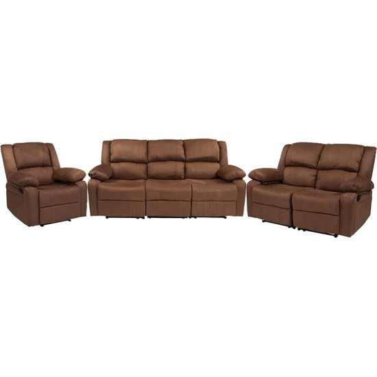 Harmony Series Chocolate Brown Microfiber Reclining Sofa Set