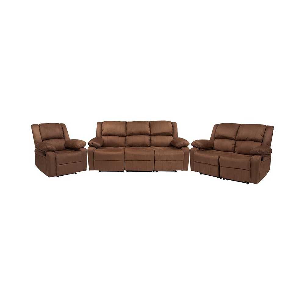 Harmony Series Chocolate Brown Microfiber Reclining Sofa Set