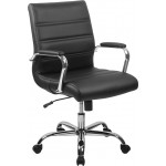 Mid-Back Black LeatherSoft Executive Swivel Office Chair with Chrome Base and Arms