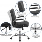 Mid-Back Black LeatherSoft Executive Swivel Office Chair with Chrome Base and Arms