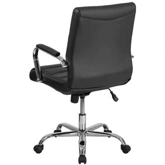 Mid-Back Black LeatherSoft Executive Swivel Office Chair with Chrome Base and Arms