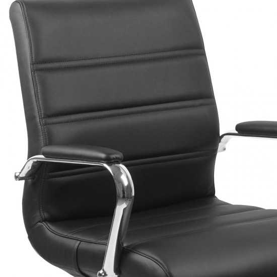 Mid-Back Black LeatherSoft Executive Swivel Office Chair with Chrome Base and Arms