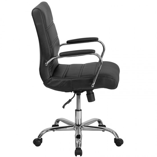 Mid-Back Black LeatherSoft Executive Swivel Office Chair with Chrome Base and Arms