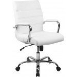 Mid-Back White LeatherSoft Executive Swivel Office Chair with Chrome Base and Arms