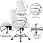 Mid-Back White LeatherSoft Executive Swivel Office Chair with Chrome Base and Arms