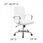 Mid-Back White LeatherSoft Executive Swivel Office Chair with Chrome Base and Arms