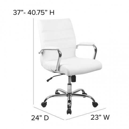 Mid-Back White LeatherSoft Executive Swivel Office Chair with Chrome Base and Arms