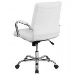 Mid-Back White LeatherSoft Executive Swivel Office Chair with Chrome Base and Arms