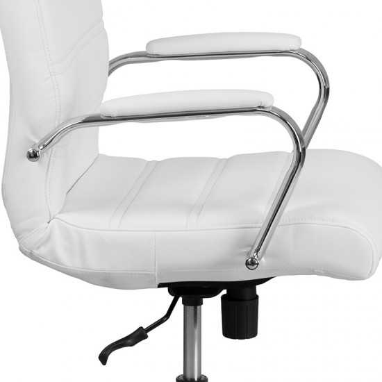 Mid-Back White LeatherSoft Executive Swivel Office Chair with Chrome Base and Arms