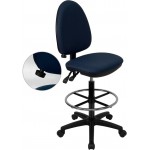 Mid-Back Navy Blue Fabric Multifunction Ergonomic Drafting Chair with Adjustable Lumbar Support