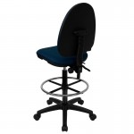 Mid-Back Navy Blue Fabric Multifunction Ergonomic Drafting Chair with Adjustable Lumbar Support