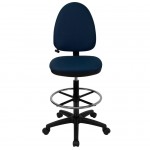 Mid-Back Navy Blue Fabric Multifunction Ergonomic Drafting Chair with Adjustable Lumbar Support