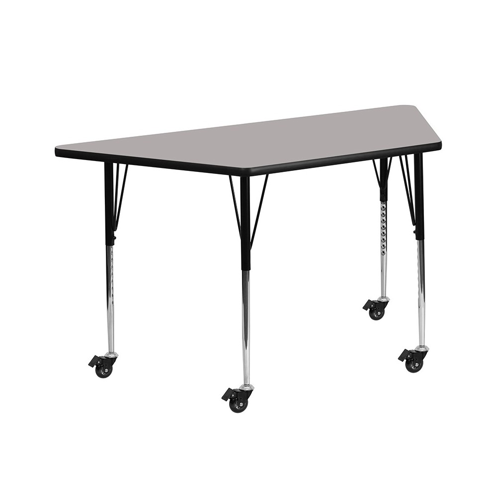 Mobile 22.5''W x 45''L Trapezoid Grey HP Laminate Activity Table - Standard Height Adjustable Legs