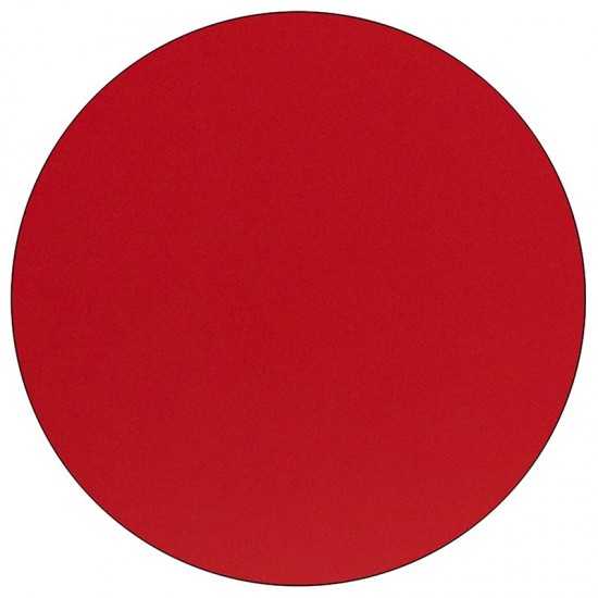 Mobile 48'' Round Red HP Laminate Activity Table - Height Adjustable Short Legs