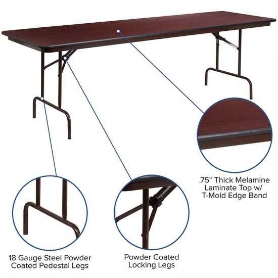 8-Foot Mahogany Melamine Laminate Folding Banquet Table