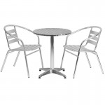 23.5'' Round Aluminum Indoor-Outdoor Table Set with 2 Slat Back Chairs