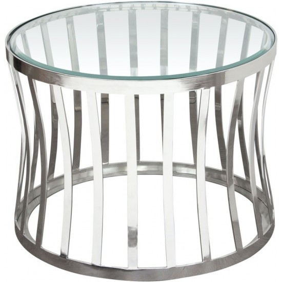 Capri Round Stainless Steel End Table w/ Clear, Tempered Glass Top by Diamond Sofa