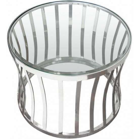 Capri Round Stainless Steel End Table w/ Clear, Tempered Glass Top by Diamond Sofa