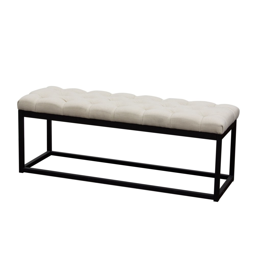 Mateo Black Powder Coat Metal Small Linen Tufted Bench by Diamond Sofa - Desert Sand Linen Mateo Black Powder Coat Metal Small Linen Tufted Bench by Diamond Sofa - Desert Sand Linen