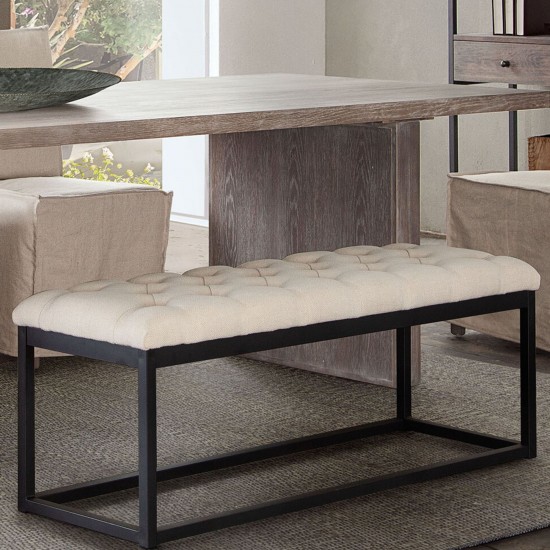 Mateo Black Powder Coat Metal Small Linen Tufted Bench by Diamond Sofa - Desert Sand Linen