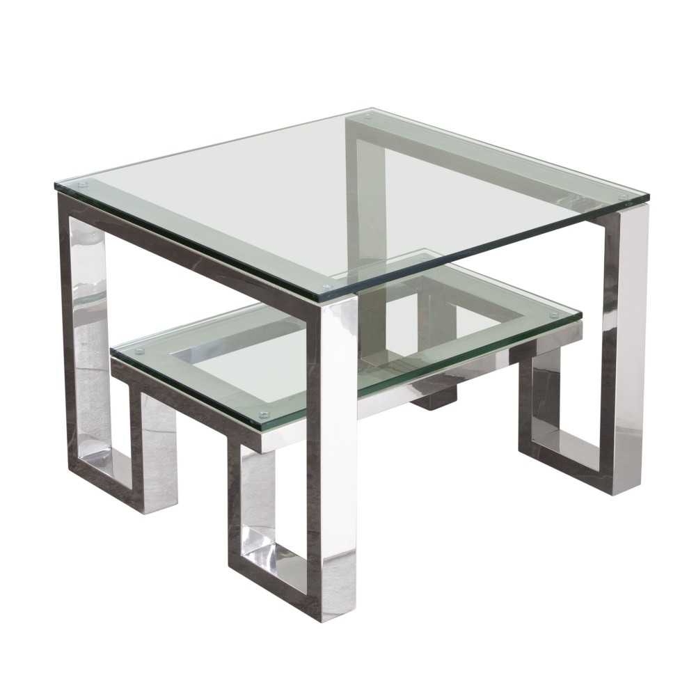 Carlsbad End Table with Clear Glass Top & Shelf with Stainless Steel Frame by Diamond Sofa