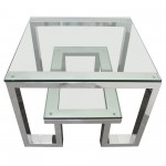 Carlsbad End Table with Clear Glass Top & Shelf with Stainless Steel Frame by Diamond Sofa