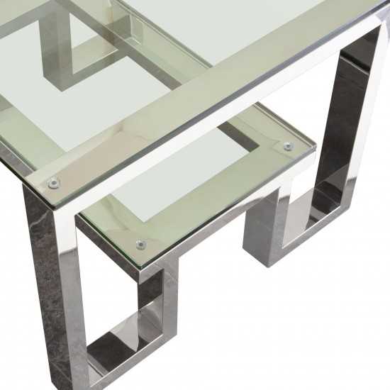 Carlsbad End Table with Clear Glass Top & Shelf with Stainless Steel Frame by Diamond Sofa