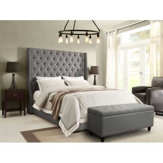 Park Avenue Queen Tufted Bed with Vintage Wing in Grey Linen by Diamond Sofa