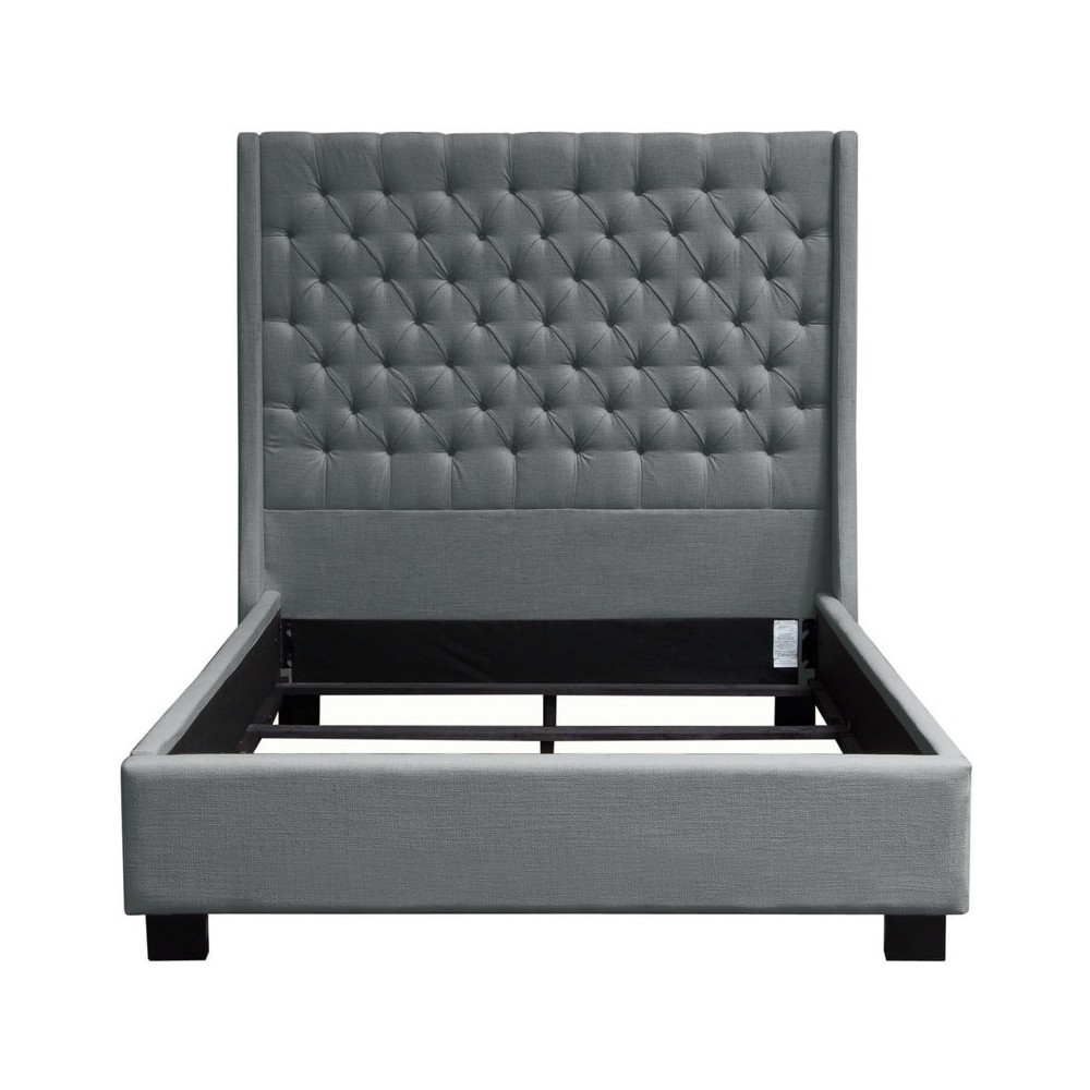 Park Avenue California King Tufted Bed with Vintage Wing in Grey Linen by Diamond Sofa