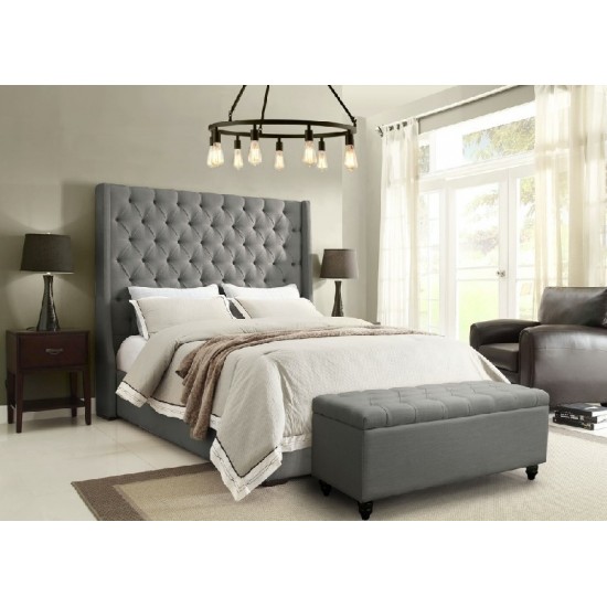 Park Avenue California King Tufted Bed with Vintage Wing in Grey Linen by Diamond Sofa