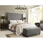 Park Avenue Eastern King Tufted Bed with Vintage Wing in Grey Linen by Diamond Sofa