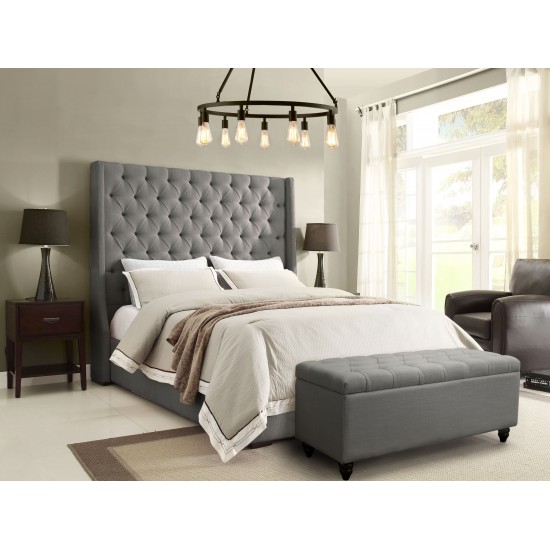 Park Avenue Eastern King Tufted Bed with Vintage Wing in Grey Linen by Diamond Sofa