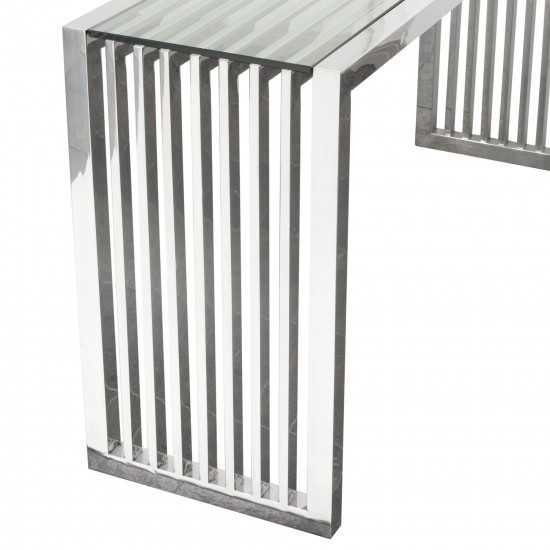 SOHO Rectangular Stainless Steel Console Table w/ Clear, Tempered Glass Top by Diamond Sofa
