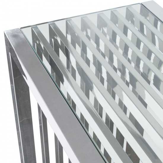SOHO Rectangular Stainless Steel Console Table w/ Clear, Tempered Glass Top by Diamond Sofa