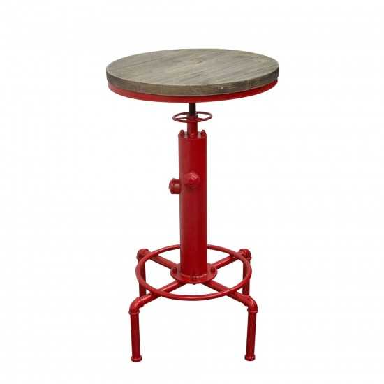 Brooklyn Adjustable Height Bistro Table with Weathered Grey Top and Red Powder Coat "Hydrant" Base by Diamond Sofa