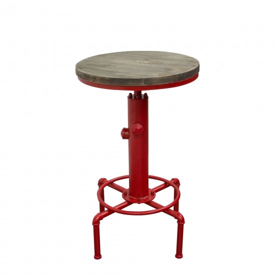 Brooklyn Adjustable Height Bistro Table with Weathered Grey Top and Red Powder Coat "Hydrant" Base by Diamond Sofa