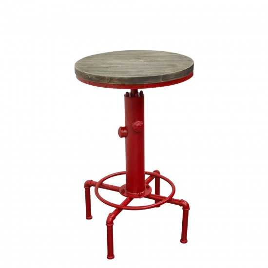 Brooklyn Adjustable Height Bistro Table with Weathered Grey Top and Red Powder Coat "Hydrant" Base by Diamond Sofa